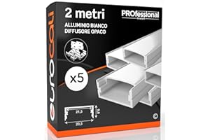 EUROCALI 5x Profili da 2 metri (10mt) in Alluminio Bianco per Strisce LED Schermatura Opaca ingombro max striscia led 21.5mm - 23.5 x 9.8