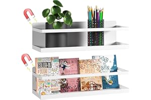 VANPET 2 Pcs Metal Magnetic Book Shelf for Whiteboard, Metal Magnetic Bookshelf, Book Display Shelf for Teacher Kids Classroom Office, White (2 PCS)