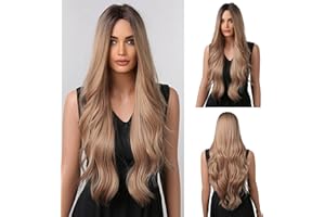 ‎ESMEE Esmee Lange Gewellt Ombrer Erdbeer Blonde Perücke für Frauen Natürliche Synthetische Haare Hitzebeständig Perücken für Tägliche Party Cosplay