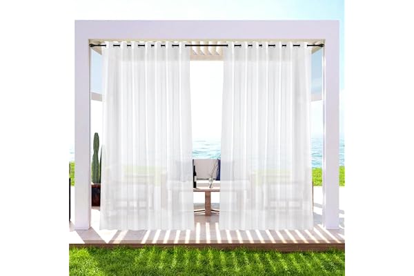 BORDEAG 2 Pièces Rideaux D'extérieur Imperméables, Rideaux D'extérieur Transparents, 132x241cm Rideau Extérieur Voilage Rideau Imperméable Étanche pour Balcon, Terrasse, Jardin, Pergola Pavillon