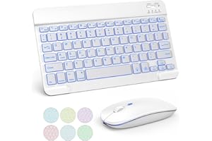 TECURS Bluetooth Keyboard and Mouse Set for iPad, 7-Color Backlit Rechargeable Wireless Keyboard & Mouse Compatible with iPad 9th/8th Gen, iPad Pro/Air/Mini and ipadOS 13 and Above (White Grey)