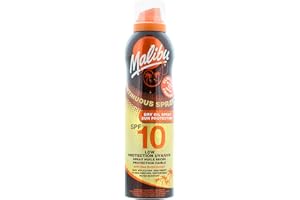 Malibu Sun SPF 10 Continuous Dry Oil Spray for Tanning with Shea Butter Extract, Low Protection, Water Resistant, 175ml