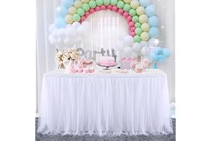 HBBMAGIC Tüll Tischrock Weißer, Tütü Tischröcke183*76CM, Candy Tisch Tischdecke Tüll für Geburtstag Mädchen Dekoration, Baby Party,Candy Party,Candy Bar,Hochzeit, Ohne Led