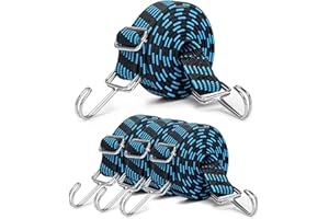 ACONDE Correas Tensoras Extra Fuertes, Placa Ajustable Cuerda Elasticacon, 4 Piezas 2M, Goma Extensible Bicicleta, con Ganchos Metálicos, para Bicicleta, Moto, Transportín de Coche, Camping (Azul)