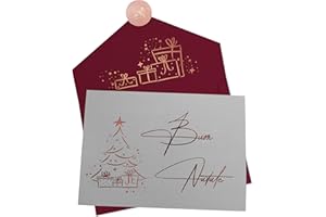 Joli Coon Biglietto Natale elegante con busta rosso con sigillo adesivo in rilievo - Biglietti natalizi - Cartoline natale - Buon Natale