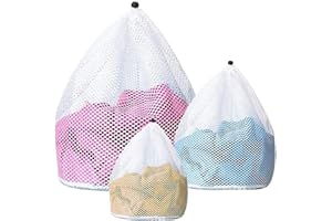 MEETTIKEY 3 PCS Wäschesack, Mit Kordelzug Wiederverwendbarer Wäschesack Waschmaschine, Grobmaschiger Netzbeutel für Bluse, Unterwäsche, BH, Socken, Strümpfe, Dessous
