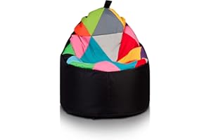 Ecopuf Yoko | Pouf a Sacco Patchwork Design | Puff Poltrona Sacco in Poliestere Impermeabile da Esterno | Pouf Poltrona con Maniglia | Poltrona a Sacco Relax Dim. 70X75 Cm