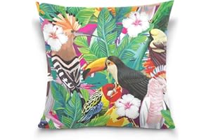 Linomo Kissenbezug 40x40 cm, Tropisch Blätter Papagei Tukan Dekorative Kissenbezug Kissenhülle für Couch Sofa Bett Hause