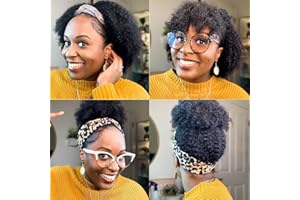 ROMFACE Perruque Bresilienne Bouclée 180% densité Perruque Headband Wig Human Hair Afro Femme Naturelle Perruque Cheveux Humain Curly Perruques pour les Femmes Noires Naturelle Color 12 Pouces