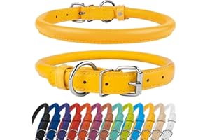 CollarDirect Collar Perro Cuero Redondo, Collar Resistente Antienredos para Cachorros Suave y Acolchado, Piel Genuina Hecho a Mano para Perros Grandes Pequeños y Medianos, Collares para Gato