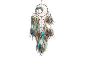 Donko Blue and Brown Large Dream Catcher Wall Decor Crystal Tree of Life Dream Catchers Handmade Feather Dreamcatcher Wall Hanging Ornament for Bedroom Living Room Home Decor