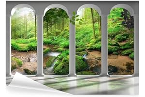 decomonkey - Papier Peint Panoramique Foret Nature 350x256 cm - Décoration murale moderne – Tapisserie décorative pour chambre salon - Architecture des arbres colonnes forêt