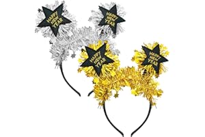 YCICHE 2 Stück Happy New Year Haarreifen,2026 Silvester Haarreif,Neujahr Party Stirnband,Glitzer Stern Silber Gold Haarband Neujahrs Haarschmuck für Neujahr Foto Requisiten Silvester Party Accessoires