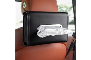 NganSuRong Car Tissue Holder,Extra Large Tissue Box Cover Rectangle in Car, PU Leather Backseat Sun Visor Napkin Holder Organizer Storage Fits for 100-150 Regular Size Tissues, Black