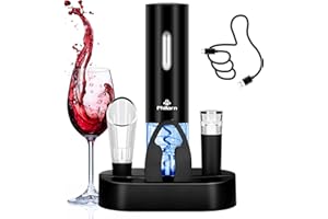 PHILORN Phillorn - Apribottiglie elettrico ricaricabile, set 5 in 1, con apribottiglie elettrico automatico, cavatappi, tagliacapsule, tappo sottovuoto, versatore e base di stoccaggio