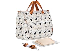 SONARIN Large Capacity Stylish Baby Nappy Changing Tote Bag,Waterproof Baby Changing Bag Satchel Messenger Bag Portable Travel Diaper Bag with Shoulder Strap & Changing Mat