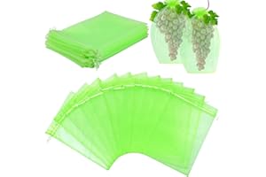 TOTSUN 50Pcs Fruit Protection Bags, 20×30cm Fruit Grape Protection Bags with Drawstring Garden Net Bag Fine Mesh for Effective Protection Against Fruit Flies Bees Wasp Frass Birds