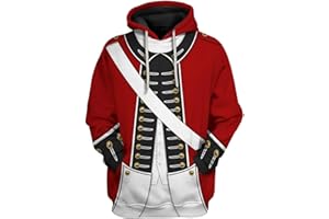UYECOS Historical Hoodie Revolutionary War Uniform Costume 3D Printed Army Jacket Halloween Costume
