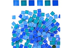 CYH 300 Stück blaue Glasschablonen – Mosaikfliesen, quadratisch, Mosaikstücke für Freizeit, Kreative, Dekoration, Rahmen, Blumentöpfe, Spiegel, Bastelarbeiten – 1 x 1 cm, CYH176