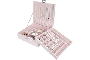 ProCase Szkatułka na biżuterię, organizer, 2 poziomy, pudełko na biżuterię, pudełko na biżuterię, z wyjmowaną ścianką działową na kolczyki, bransoletki, pierścionki, łańcuszki, różowe