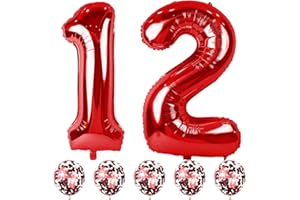 LINGQIANG Folienballon Zahl 12 Rot, 101 cm Riesen Zahlen Luftballons 12 mit Rot Konfetti Helium Ballons für Junge, Luftballon 12. Geburtstag für Mädchen Frau Mann 12 21 Jahre Geburtstagsdeko Jubiläum Deko