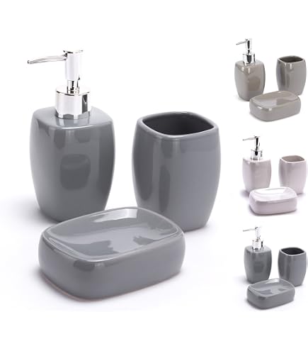 Set 4 Accessoires Salle De Bain Green - Gobelet, Distributeur Savon, Porte-Savon, Brosse WC