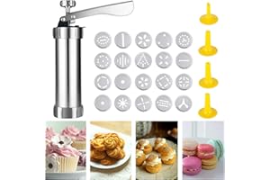 SZQIUNUBI QIUUE Presse à Biscuits Machine Presse à Biscuits Professionnel Presse à PâTisserie Presse à Biscuits INOX Fabrication De Biscuits Machine avec 20 Accessoires Et 4 Accessoires De PulvéRisation