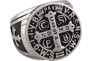 Flongo Anillo de Sello Grande Hombre Anillo de Cruz Hip Hop, Dorado Anillo de Compromiso Retro Vintage, Anillo de Acero Inoxidable Original Talla 17-30