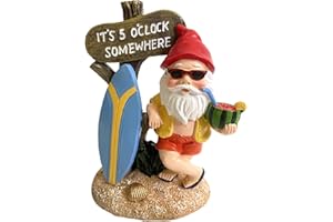 TASHCE Gartenzwerge Gartendeko für Draußen 13.5cm Lustig Gartenfiguren Gnom Lässiger Zwerg mit Wassermelone Surfbretter passen Besser zum Sommer Wasserdicht Gartenwichtel Figur GNOME für Terasse Balkon