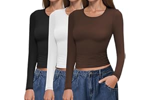 Ekouaer Womens 3 Pack Long Sleeve Tops Thermal Tops Round Neck Slim Fitted Warm Baselayer Shirts Ladies Thermal Vests