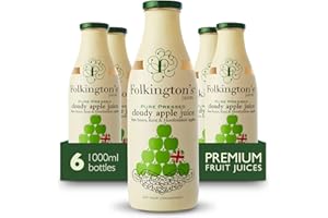 Folkington's Fruit Juice, Cloudy Apple Juice, 6 Large Glass Bottles, Pressed Fruit Juice, Bulk Pack 1 Litre - Pack of 6