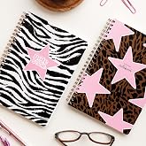 A5 Spiralli Karton Kapak 2&rsquo;li Set Noktalı Okul Defteri 80 yaprak, Ders Programlı Leopar Zebra Yıldız