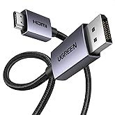 UGREEN 4K DisplayPort - HDMI Kablosu 1080P@120Hz, Aktif DP 1.2 - HDMI 1.4 Kablosu Alu &Ouml;rg&uuml;l&uuml;, HDMI Kablosu 6.6FT Monit&ouml;r, Mas