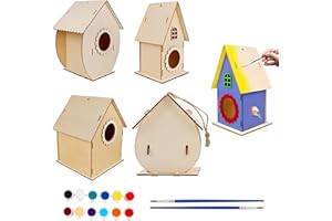 Jiamian 4 Piezas Juego DIY Nido De Pájaro Ensamblado Para Niños, Casa De Pájaros De Madera, Juego De Herramientas Y Graffiti