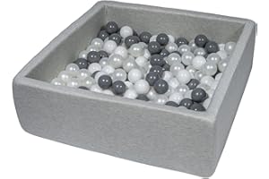 Velinda Bällebad Ballpool Kugelbad Bällchenbad Kinder-Pool mit 200 Bällen/90x90cm (Farbe der Bälle: weiß, perlweiß, grau)