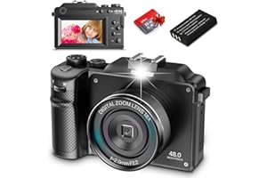 HOJOCOJO Cámara digital, cámara de fotos de 4 K y 48 MP con tarjeta de 64 GB y WiFi, pantalla de 3,0 pulgadas, cámara de vlogging para YouTube 18x Zoom con flash cámara de fotos, cámara compacta para