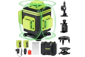 STANEW Digital On-Screen Laser Level 4 x 360°, Auto-Leveling Green Laser Level 4D 16 Line Horizontal and Vertical with Integrated Remote Control Rechargeable Battery 2 x 2400 MAh