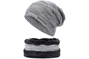 Ulalaza 2Pcs Hat and Scarf Set Warm Knit Beanie Slouchy Skull Cap and Circle Scarf