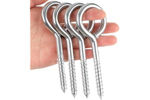 YGAOHF Eye Bolts Screw in, 5 Inch Heavy Duty Eye Hooks Screw, Stainless Steel Eye Screws for Wood, Large Anti-Rust Hammock Hooks for Tie-Downs, Lifting and Securing Cables Wires, Easy to Install, 4 Pack