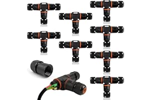 AOBOPLE Pack of 8 IP68 T-Shape Waterproof Junction Box Outdoor Cable Connector,3-Pin Waterproof Cable Protector for Diameter Ø3-12 mm,Use for Outdoor Billboards,Road Landscape Lights