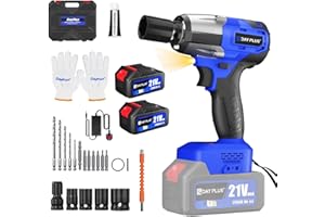 Lucn Impact Wrench Electric Cordless Driver 1/2" Worklight Car Repair Wheel Nut Gun, 420Nm, 3200RMP, 2 x 6.0Ah Li-ion Battery, 4 Sockets and 12 Drill Bits