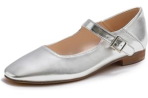 Feversole Women's Square Toe Mary Jane Fashion，Punta Quadrata Easy Buckle Tacco Basso Slip On Flats in Pelle vegana