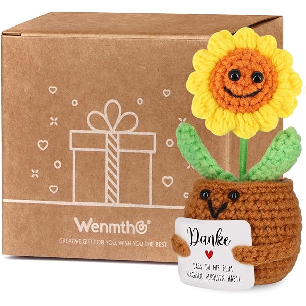Handgestrickter Pocket Hug - Mehrfarbige Blumenpuppe Mit Grußkarte