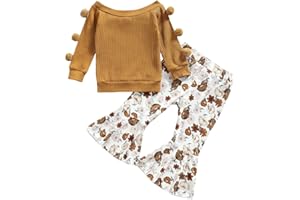 Geagodelia Completo 2 Pezzi Bambina Tinta Unita Girocollo Manica Lunga Pullover con Pompon + Pantaloni Svasati
