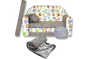 Millybo - Divanetto Bambini 3 in 1, Divano per Bambini, colore: Grigio