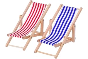 Mini Chaises Longues,Chaise de Plage Pliable en Bois,Bois Dollhouse Chaise de Jardin,Chaise Longue pour Poupée,Maison de Poupée Transats,Maison de Poupée Chaise Longue Miniature,Plage Chaise en Bois