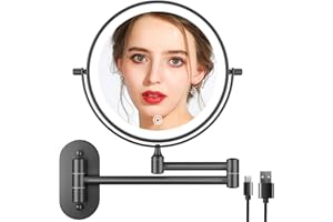 FUNTOUCH Lusterko kosmetyczne z oświetleniem LED, możliwość ponownego ładowania przez USB, z oświetleniem LED, 3 kolory, lusterko do makijażu z ekranem dotykowym, obracane o 360°, lustro ścienne do