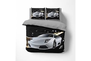 FEBE 3D Bettwäsche Lambo Bettbezug-Set 135x200 + Kissenbezug 80x80 cm Wendebettwäsche 2 Teilig mit Reißveschluss