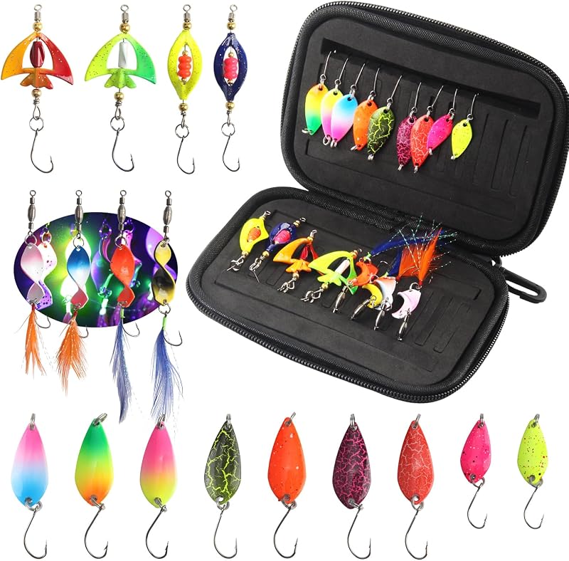 CHENYU 17 Stücke Forellenköder 1,5g/2,5g/3,5g Spoons Forelle mit Tasche Forellen Angeln Vielfarbig Spoon Set Blinker Twist Angelzubehör Forelle für Jedes Wetter und Wasser Fisch Garnelen Krabben