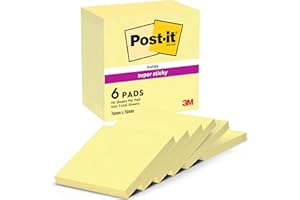 Post-it Notes Autocollantes Super Sticky, Pack de 6 Blocs, 90 Feuilles par Bloc, 76 mm x 76 mm, Jaune Pastel - Feuillets Super Adhésifs pour Prise de Notes, Listes de Tâches et Rappels